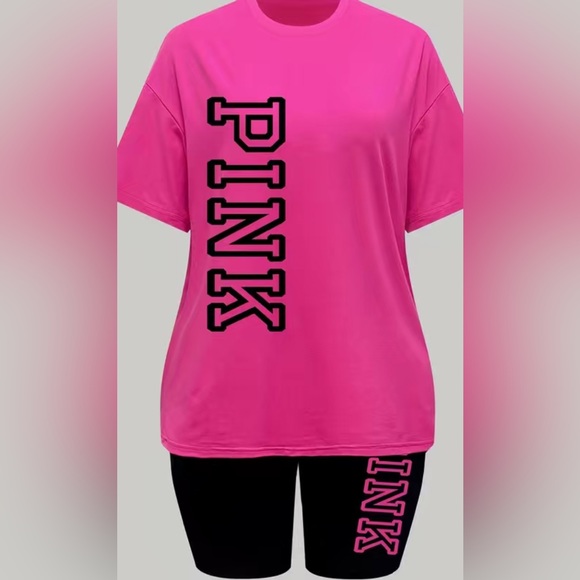🆕 Ladies Pink and Black Short Set With Pink and Black Letters. Smoke & P… - Picture 3 of 3